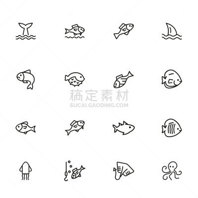 鱼类,图标集,海洋,菜单,清新,背景分离,食品,环境,天气,成分