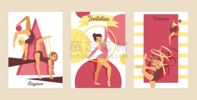 贺卡,运动,体操,平衡,绘画插图,女孩,人,力量,奖杯,运动员