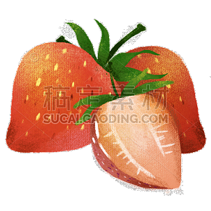 手绘肌理风水果主题插画-草莓