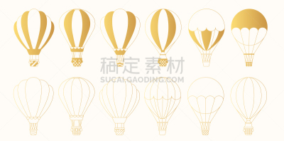 可爱的,热气球,天空,黄金,计算机图标,矢量,轮廓,运输,旅行,布置
