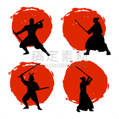 红色,月亮,日本武士,舞台,分离着色,欧洲,忍者,男人,剪影