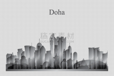 城市天际线,多哈,灰度图像,传统,灰色,现代,自然美,建筑,剪影,复古