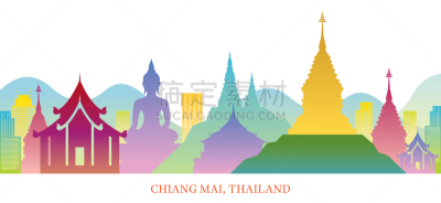 泰国,著名景点,背景,城市天际线,多色的,清迈省,传统,国内著名景点,旅途,导游