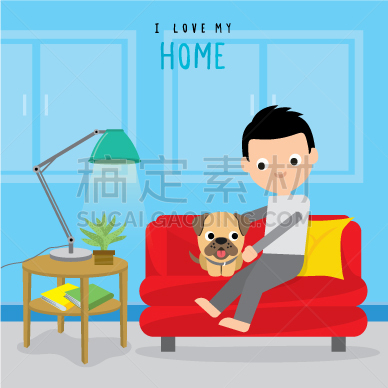 动作,男孩,乳牛场,住宅内部,动画片,家庭,狗,放松,坐