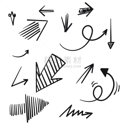 乱画,矢量,手,绘画插图,箭头符号,设计元素,白色背景,背景分离,铅笔,交通箭头标志