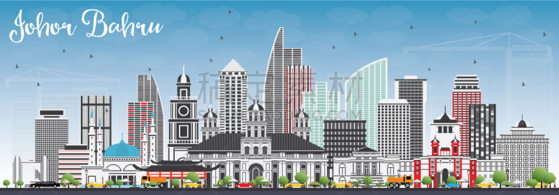 新山,马来西亚,城市天际线,灰色,建筑外部,轮廓,旅途,商务,人,房屋