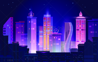 绘画插图,城市,城市天际线,夜晚,矢量,霓虹灯,暗色,技术,黄昏,夜总会