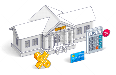 deposit concept bank building with calculator
