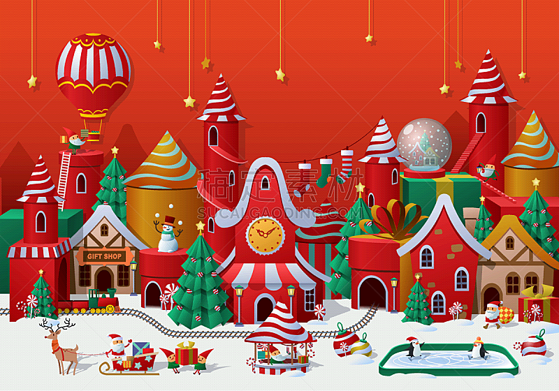 冬季仙境,雪,模板,糖果,热气球,童话故事,圣诞老公,问候,滑冰