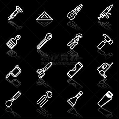 图标集,工具,白色,画笔,锯子,三角板,图像,工业,设备用品