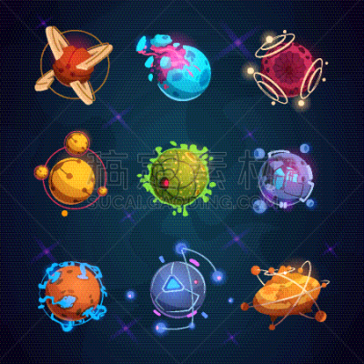 行星,幻想,外星人,漫画,非凡的,格子烤肉,球体,石头,奇异的,天空
