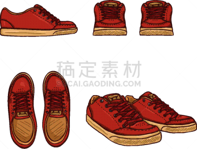 set cartoon skaters shoes top side and front