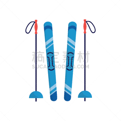 blue pair skis and poles isolated on white