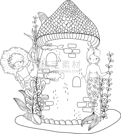 水下,伴侣,城堡,美人鱼,可爱的,水瓶座,飘然,家庭,女人,梦想