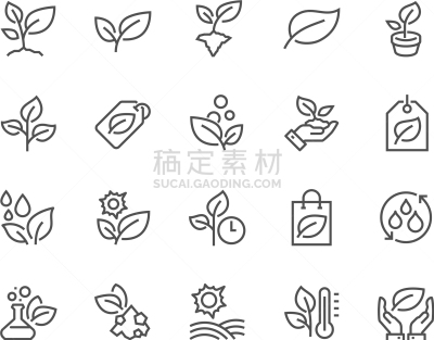 植物群,线条,计算机图标,环境,简单,草,植物,离开,花