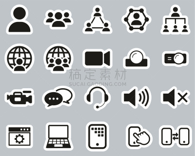 计算机图标,标签,视频会议,黑白图片,巨大的,布置