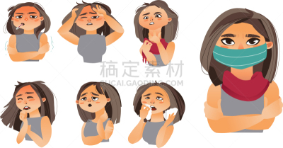 女人,动物头,女性,分离着色,白色,出示,咳嗽,生病