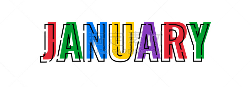 一月,线条画,绘画插图,多色的,矢量,高雅,周末活动,2020,事件,月