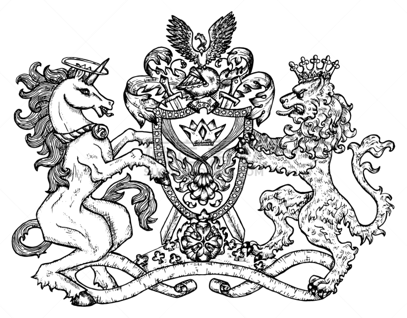 狮子,动物,白色,独角兽,仙女服,线条画,华丽的,外套,复古风格,巴洛克风格