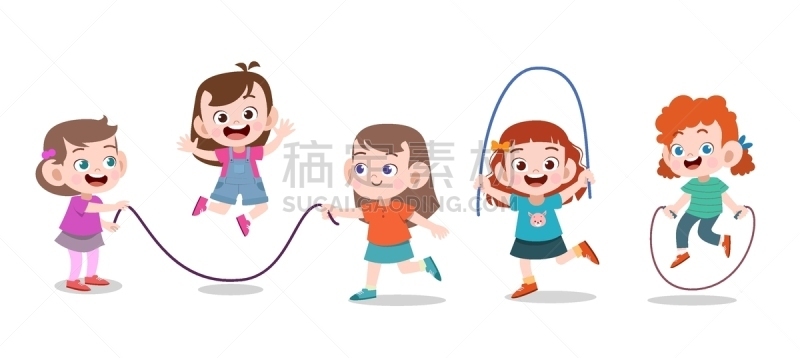 儿童,绘画插图,矢量,进行中,可爱的,兄弟,绳子,运动,肖像,玩具