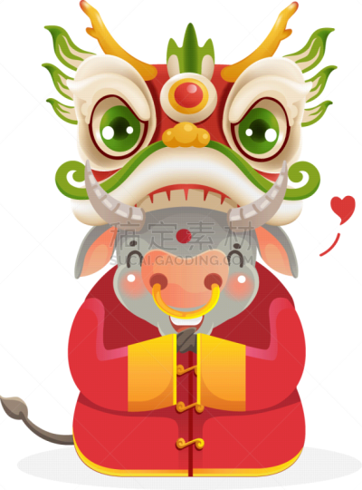 母牛,可爱的,传统,贺卡,春节,中文,新年前夕,十二生肖,动物,节日