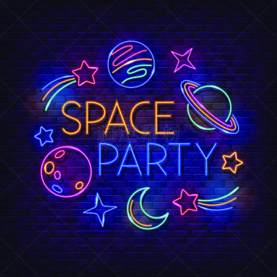 行星,背景,符号,霓虹灯,太空,砖墙,月亮,星星,布告,彗星