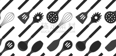 厨房器具,四方连续纹样,分离着色,白色,金属,食品,饮食,长柄勺,收集,烹调