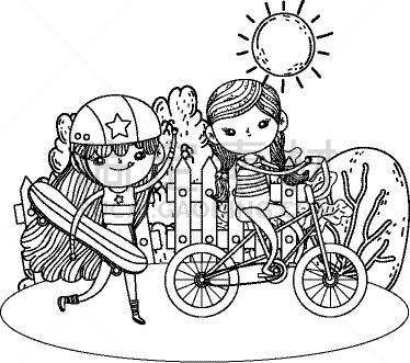 自行车,女孩,滑板,可爱的,公主,小的,自然美,面部表情,童年,装裱