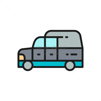 汽车,灵车,彩色图片,平坦的,葬礼,线图标,分离着色,白色背景,线条,死的