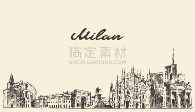 草图,黎明, 米兰,城市天际线,意大利,分离着色,欧洲,图像,巨大的,绘制