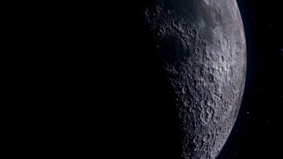 在星光背景、宇宙和科学上，带有陨石坑的月球表面的光运动的动画月亮相位