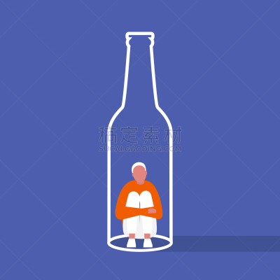 瓶子,捕获的,性格,矢量,绘画插图,男性,平坦的,里面,青年人,酗酒