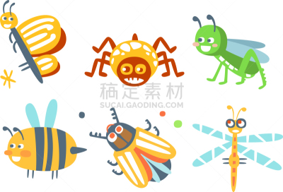 昆虫,卡通,幽默,可爱的,多样,野生动物,大黄蜂,翅膀,收集,布置
