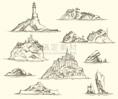 铅笔,岩石,岛,华丽的,法国,海港,圣米歇尔山,铅笔画,画画,复古