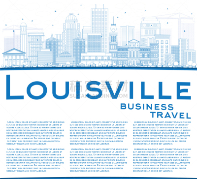 outline louisville skyline with blue buildings