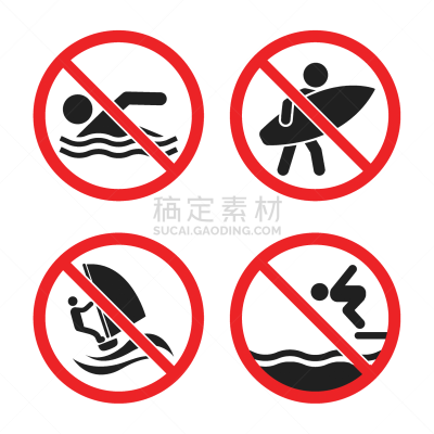 no swimming and no surfing sign set no swimming