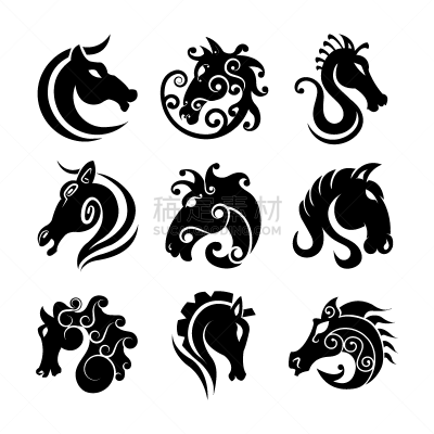 马,动物头,分离着色,种马,模板,海马,猪蹄,赛马