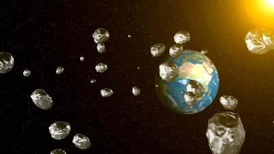 太空中的小行星飞向地球