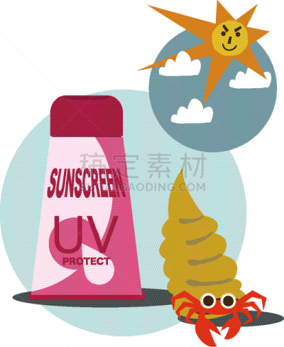 剪贴画,热,历书,紫外线,化妆用品,晒黑,护手霜,休闲活动,夏天,绘画插图