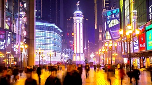 高清延时 中国重庆解放碑城市广场的行人人群