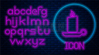 热,烛台,蜡烛,霓虹灯,图标,华丽的,字母,砖,字母表次序,燃烧
