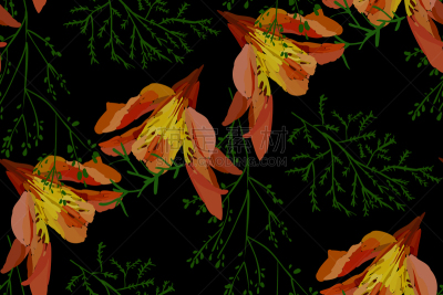 四方连续纹样,仅一朵花,百合花,可爱的,纺织品,植物群,小的,Lily Flower,花,复古