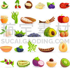 superfood icons set cartoon style