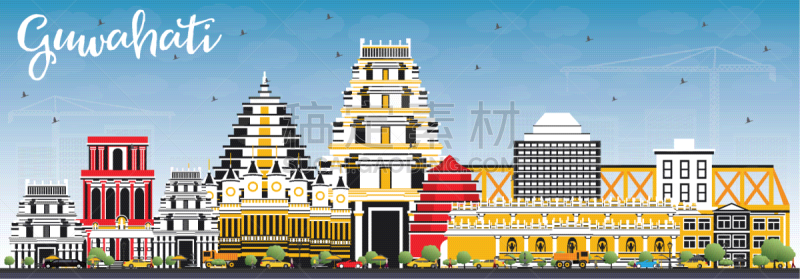 高哈蒂,印度,城市天际线,彩色图片,建筑外部,旅途,商务,云,鸟类,建筑
