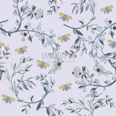 branches flowering trees seamless pattern