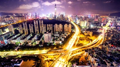 深圳的现代建筑外观，延时摄影。