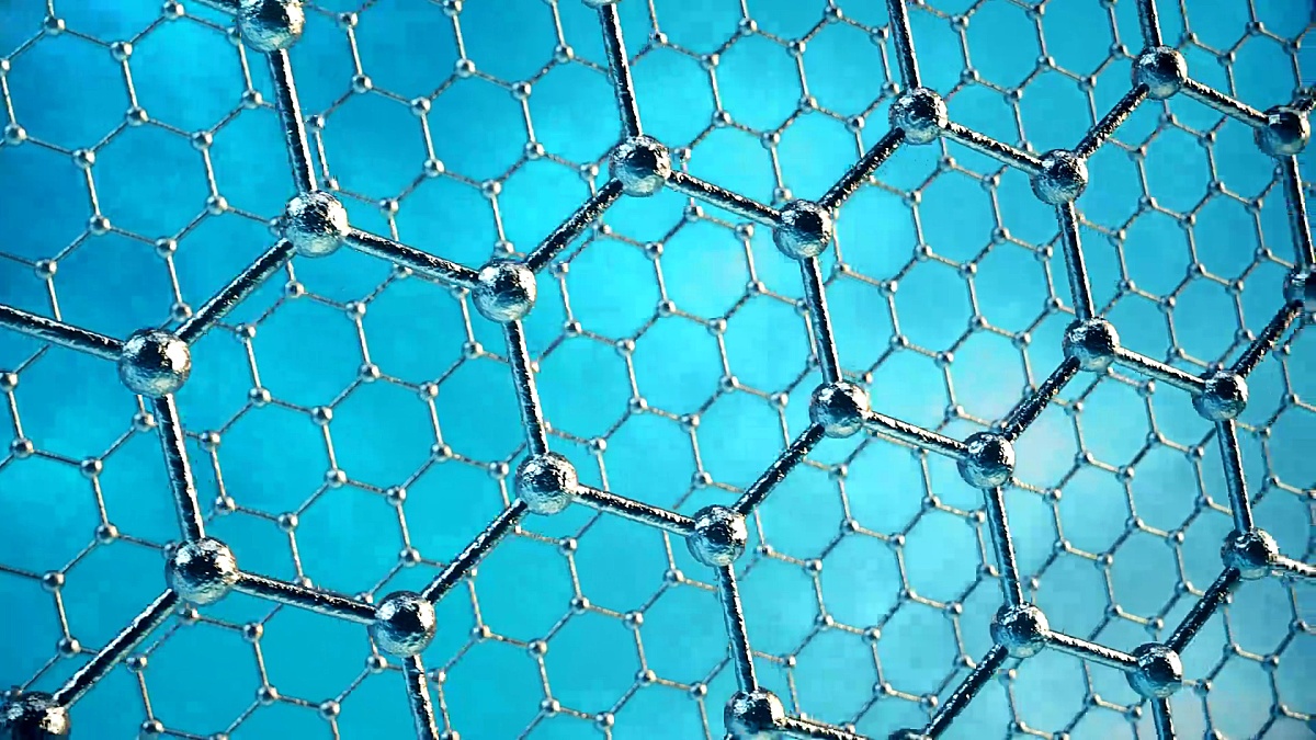 石墨烯原子纳米结构可循环动画。纳米管呈蜂窝状。概念，纳米技术和科学。3D动画