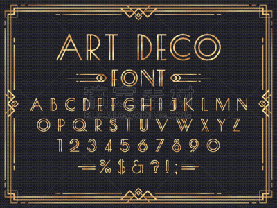 华丽的,华贵,art deco风格,黄金,字体,1920-1929年图片,几何形状,字母,字母表次序,信函