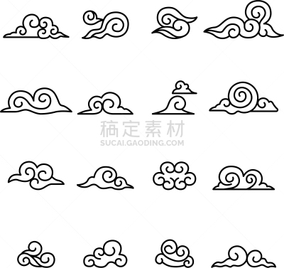 卷着的,云,抽象,分离着色,轮廓,亚洲,传统,收集,弯曲