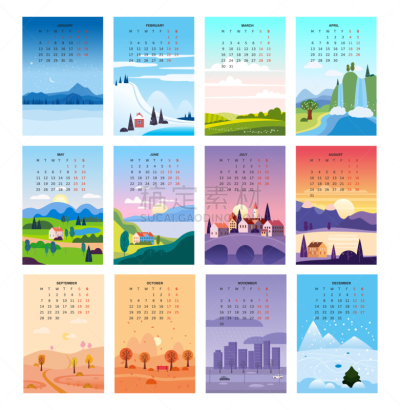 2020,春天,背景,夏天,自然,秋天,日光,地形,日历,分离着色